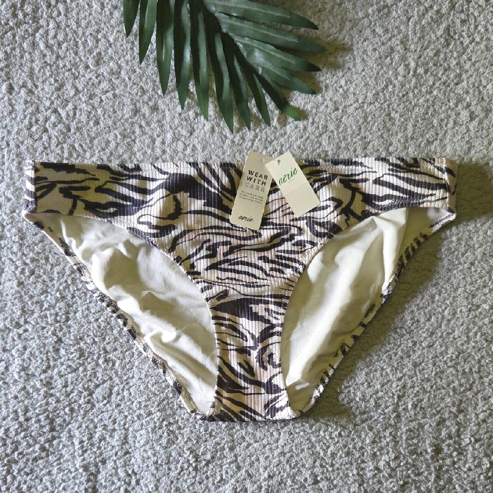 NWT Aerie Shine Rib Full Coverage Bikini Bottoms in Natural